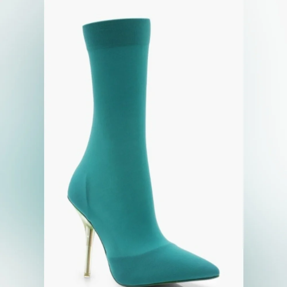 CLEAR HEEL POINTED TOE SOCK BOOTS